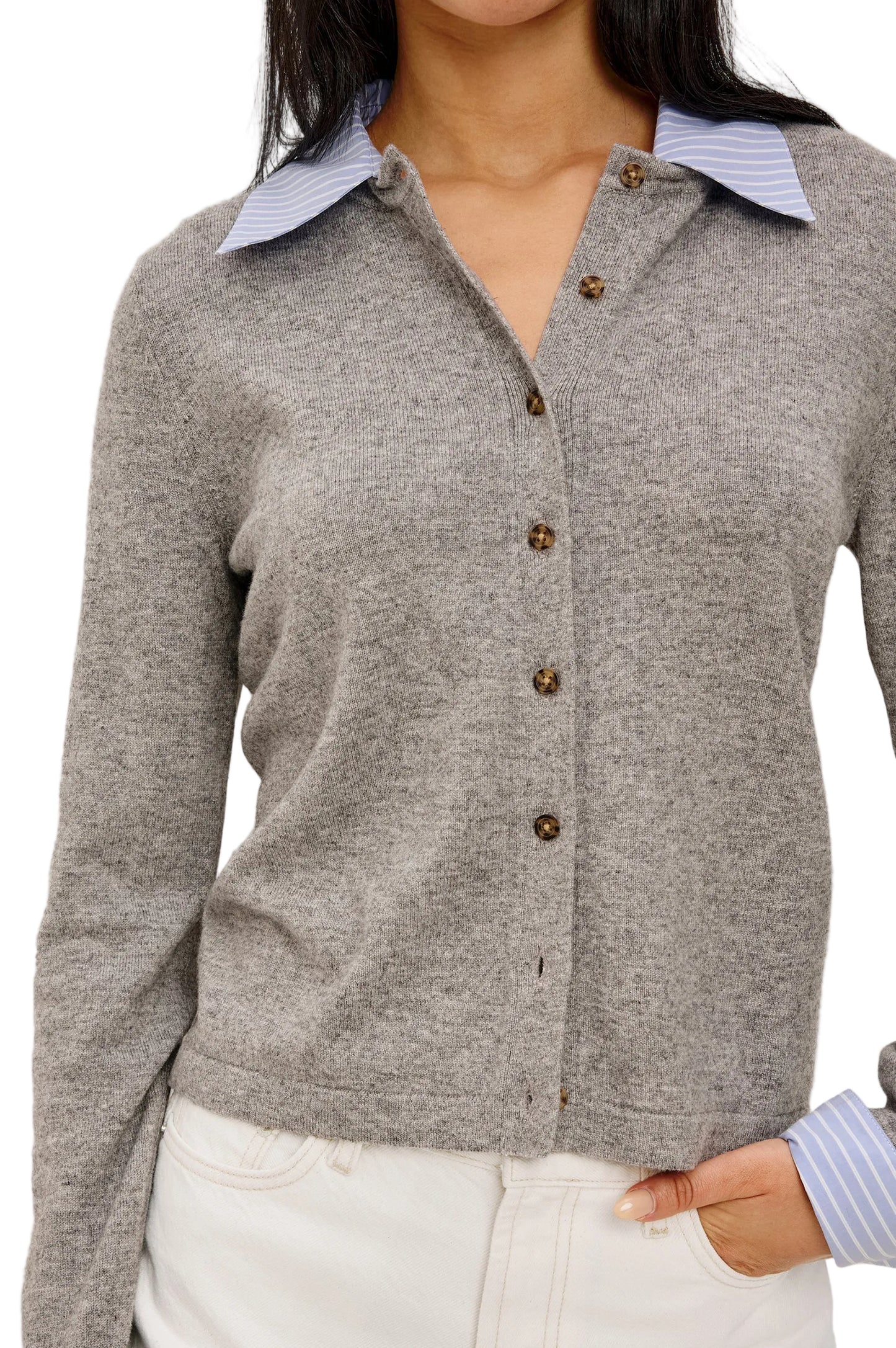 Eryn Collared Cardigan- Heather Grey