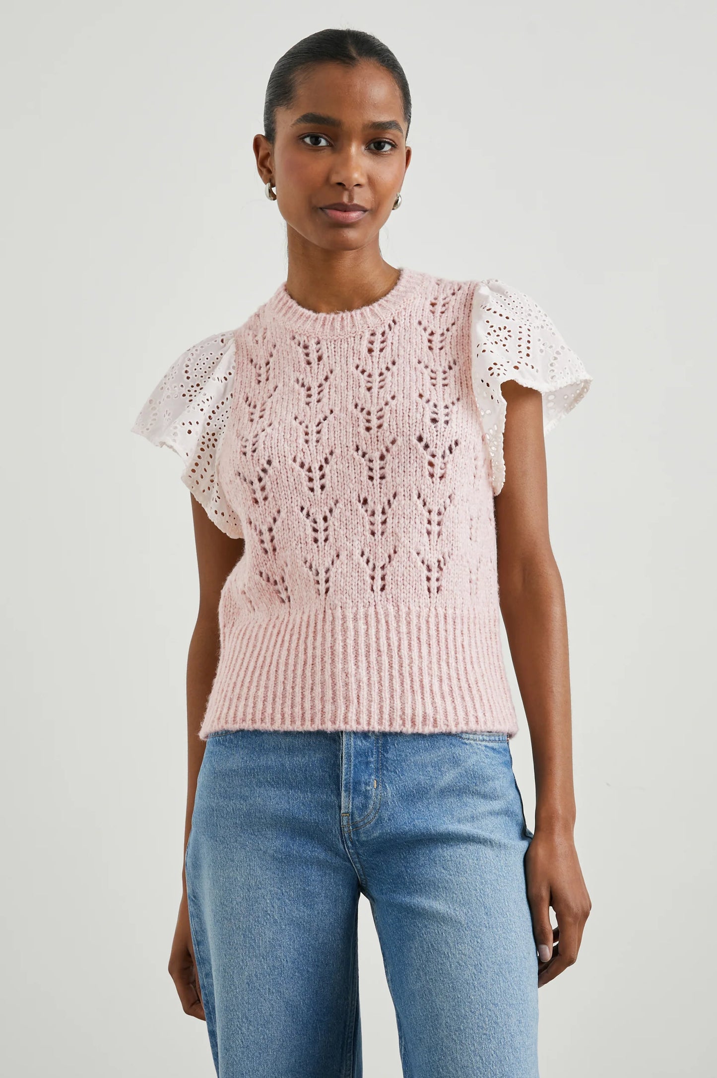 Everly Knit with Eyelet Flutter Sleeves- Mauve