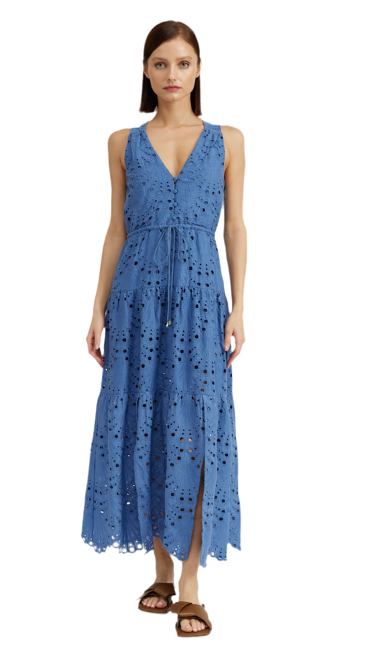 Sora Eyelet Maxi Dress- Blue