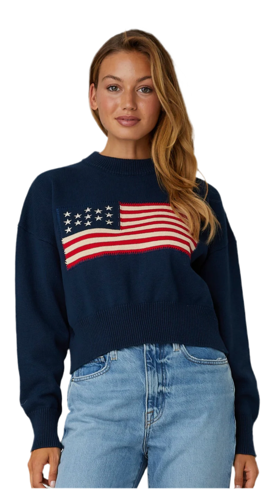 Montauk American Flag Sweater- Navy