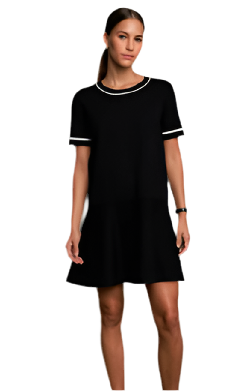 Knit Contrast Mini Dress- Black/White