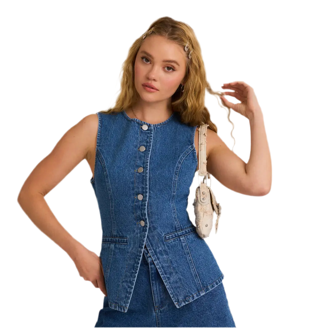 Denim Button down Vest Top