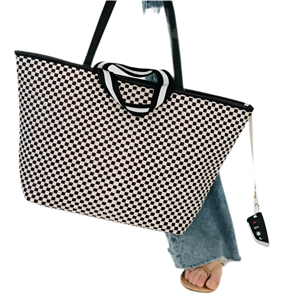 Woven Tiffany Organizer Tote Bag- Black/White