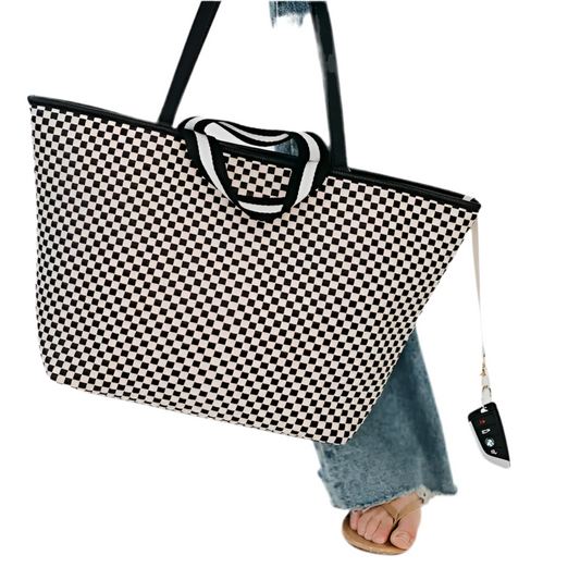 Woven Tiffany Organizer Tote Bag- Black/White