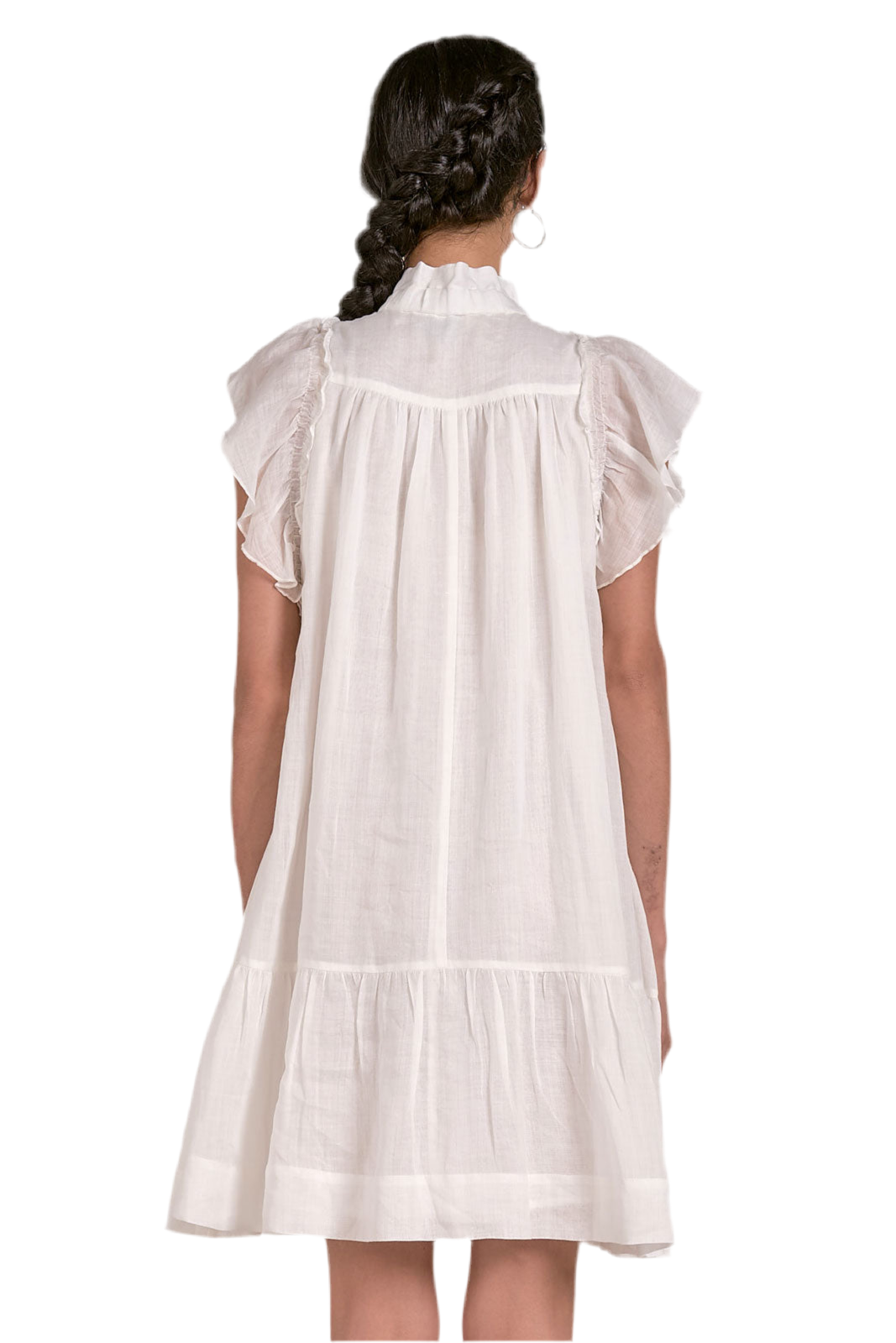 Flutter Sleeve Dropwaist Dress- White