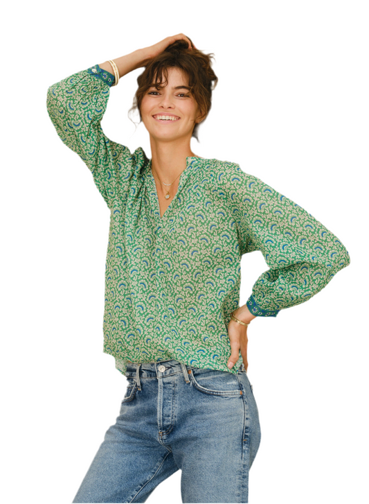 Dana Long Sleeve Printed Top- Green