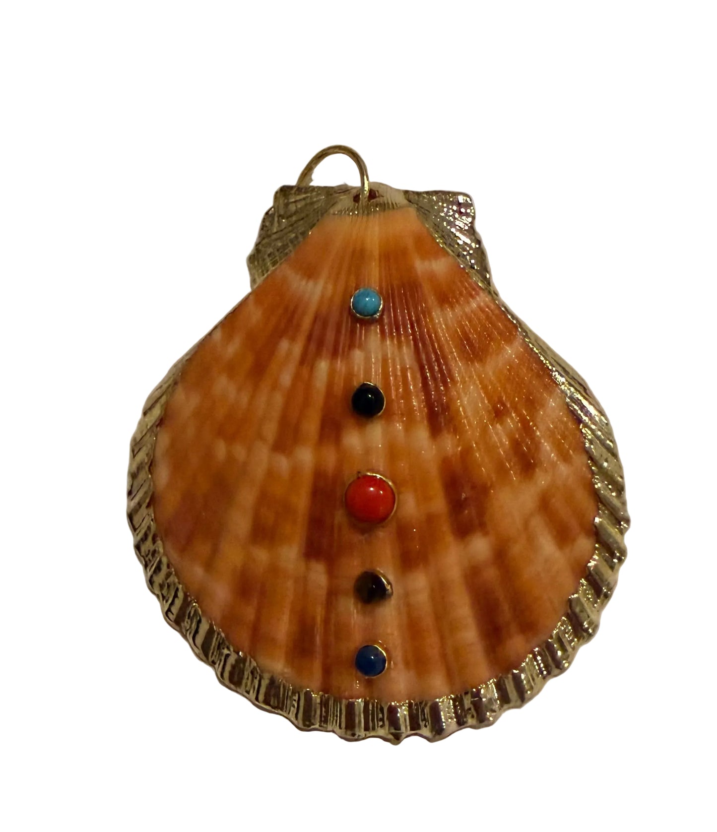 Large Gold fill Scallop Seashell Pendant: turquoise, gemstone, genuine, Shell