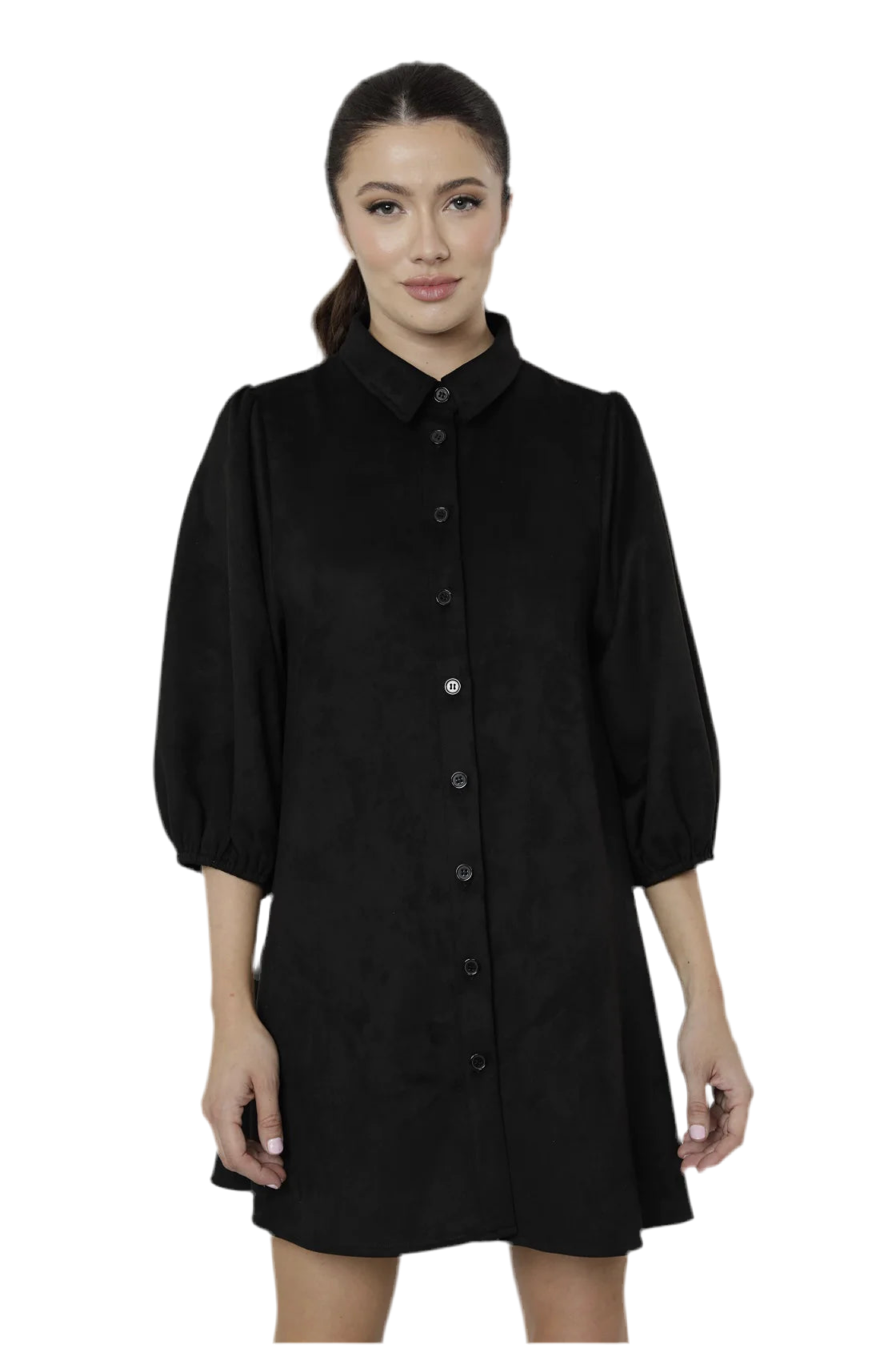 Suede Button Down Dress- Black