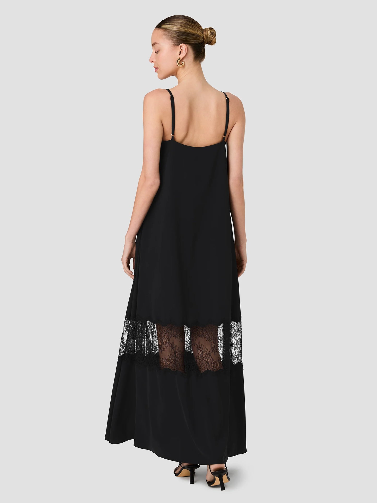 Quinn Crepe Lace Maxi Dress- Black