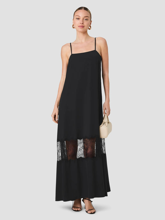 Quinn Crepe Lace Maxi Dress- Black