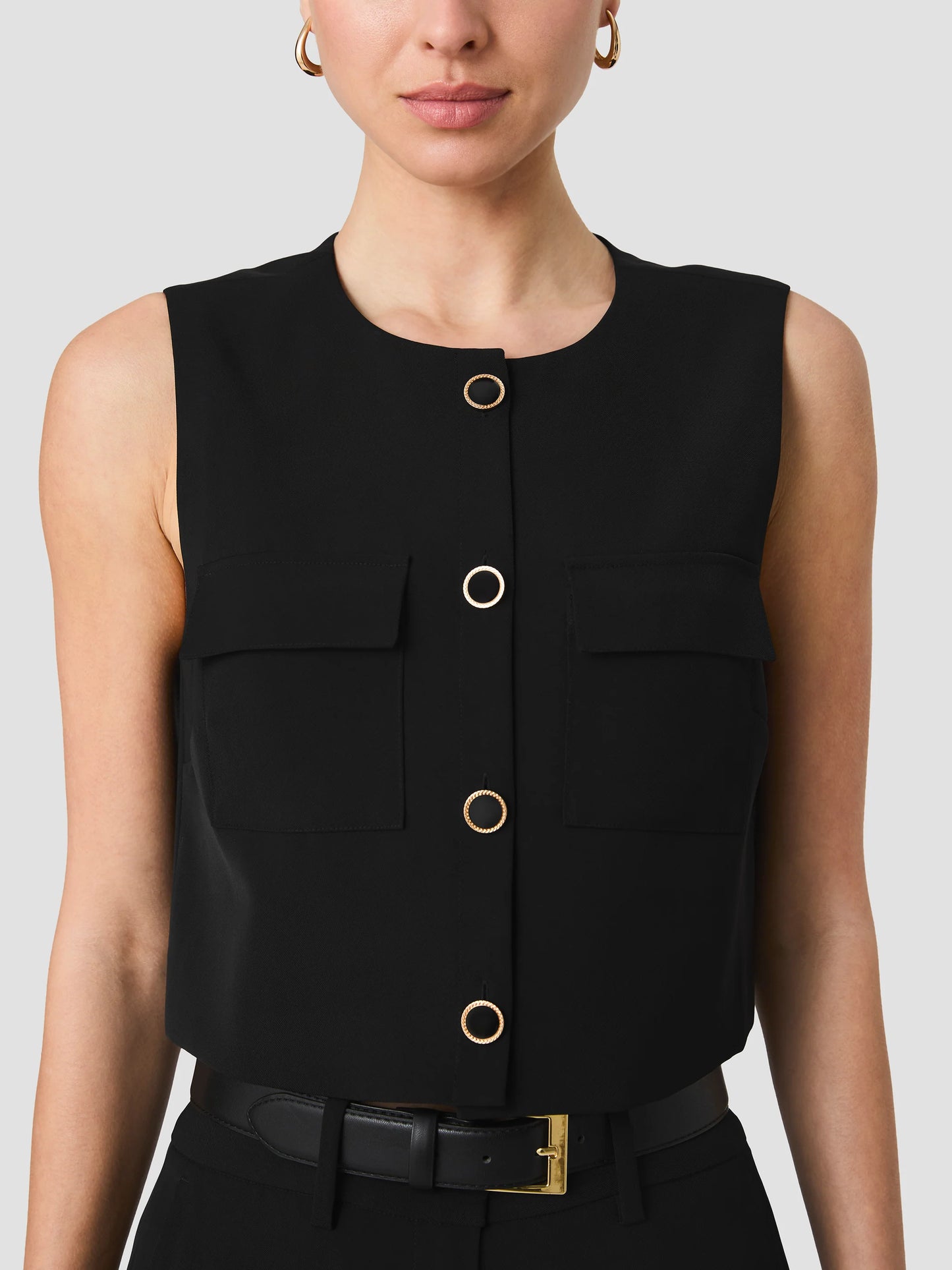 Harry Sleeveless Boxy Top- Black
