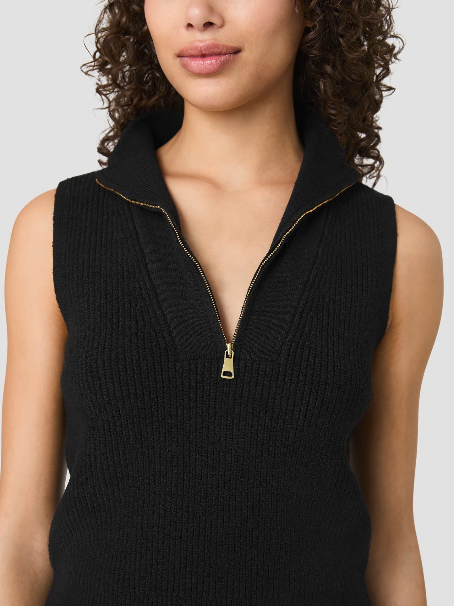 Marley Half Zip Rib Vest- Black