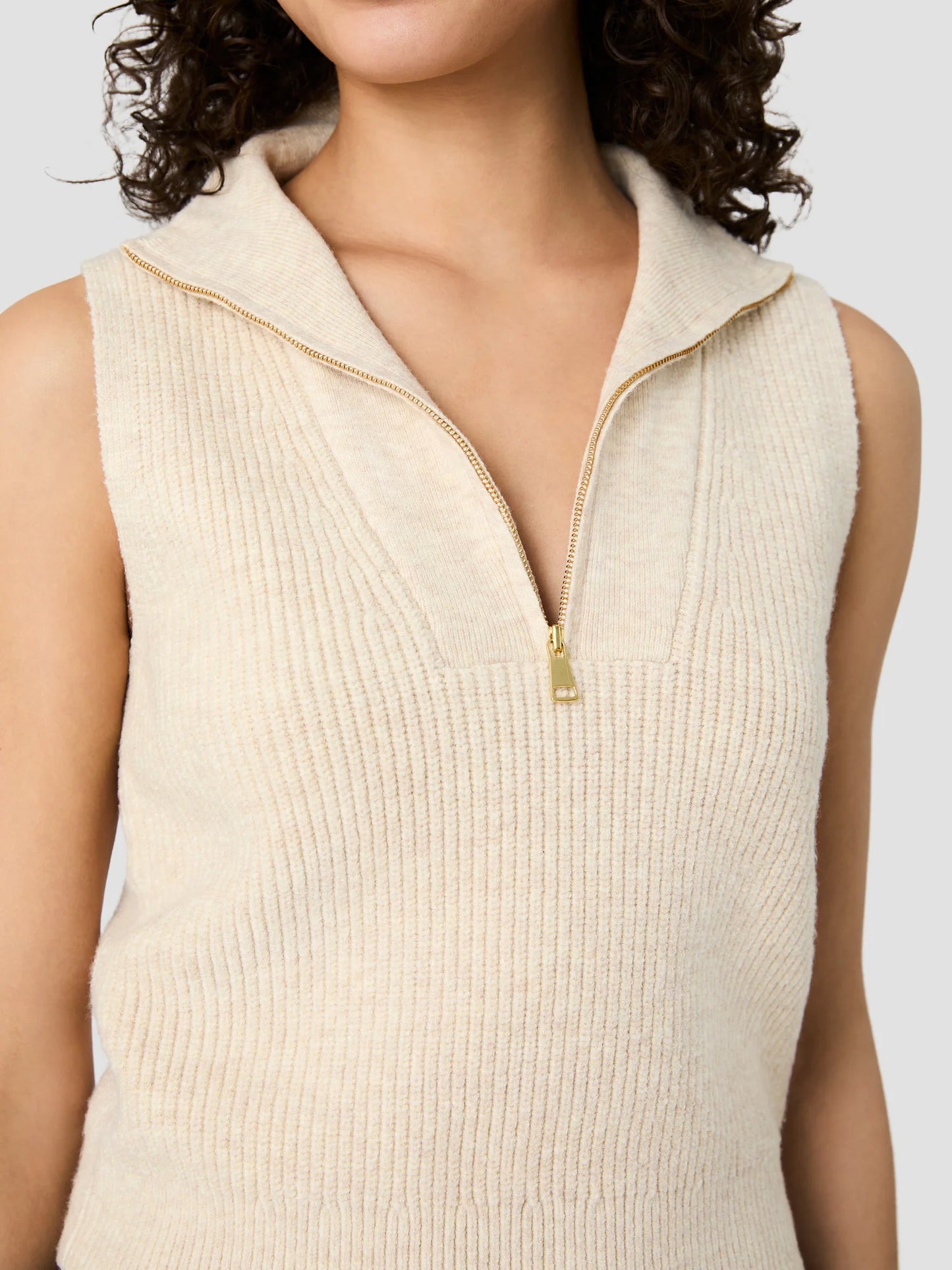 Marley Half Zip Rib Vest- Oatmeal