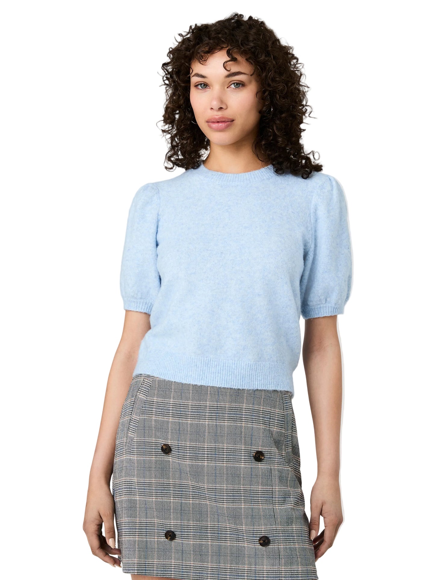 Yulia Knit Puff Sleeve Top- Glacial Blue
