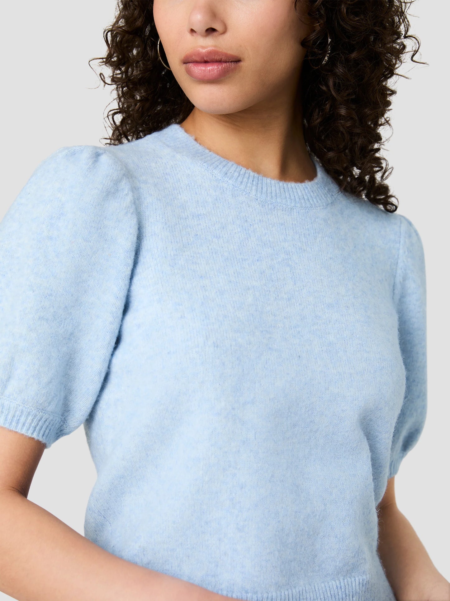 Yulia Knit Puff Sleeve Top- Glacial Blue