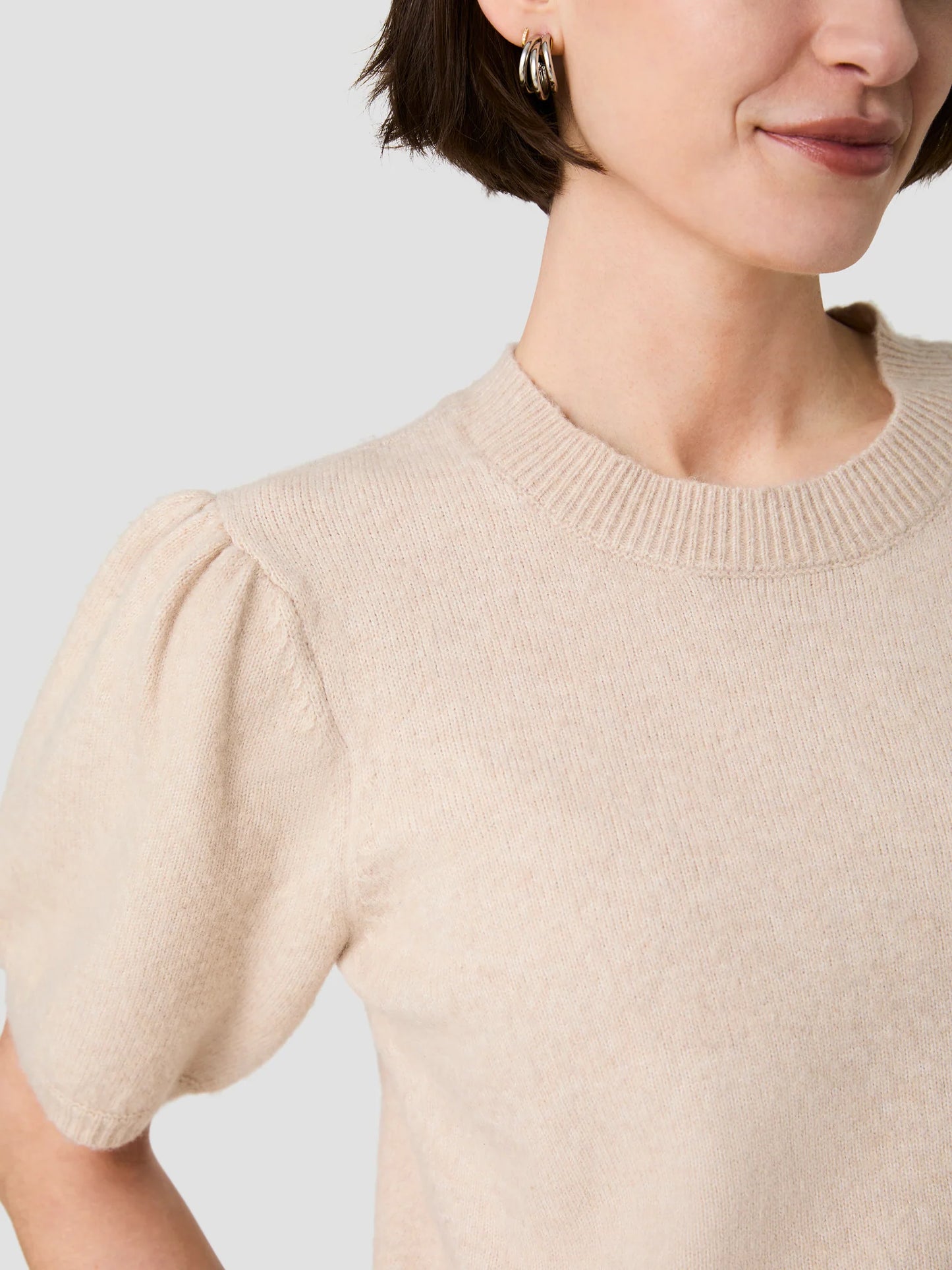 Yulia Knit Puff Sleeve Top- Oatmeal