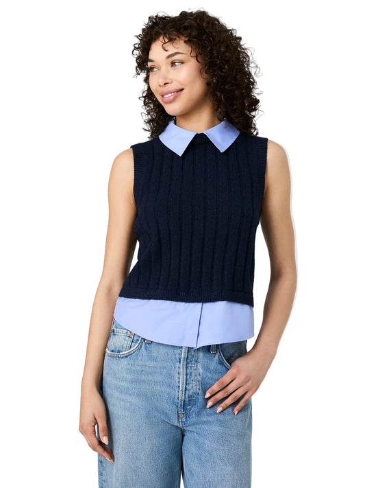 Aleyna Poplin Collared Vest- Marine Blue