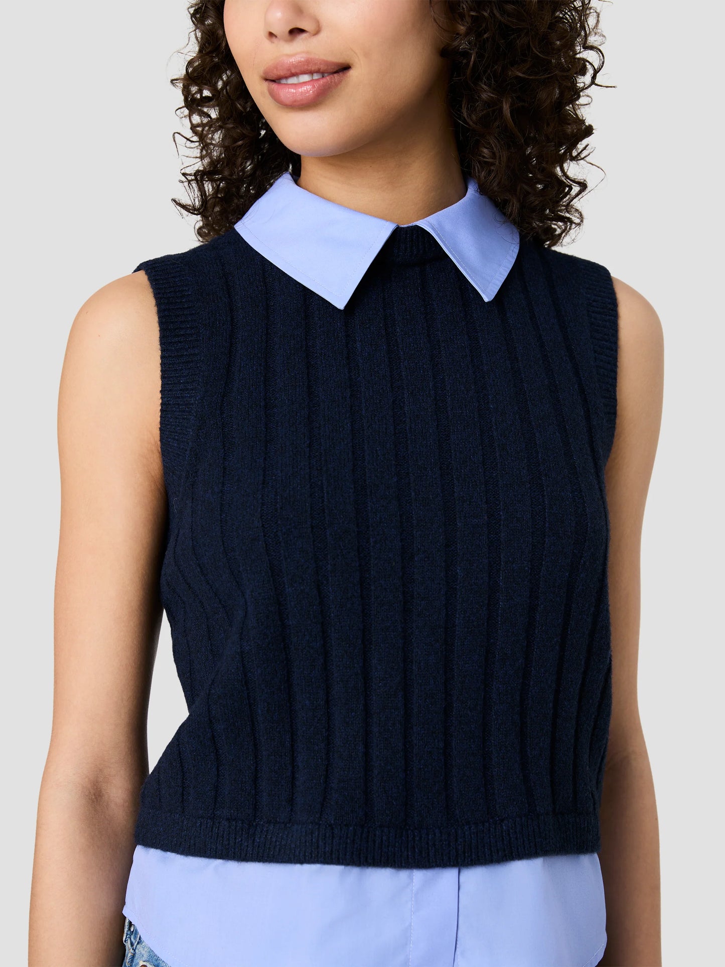 Aleyna Poplin Collared Vest- Marine Blue