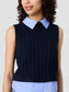 Aleyna Poplin Collared Vest- Marine Blue