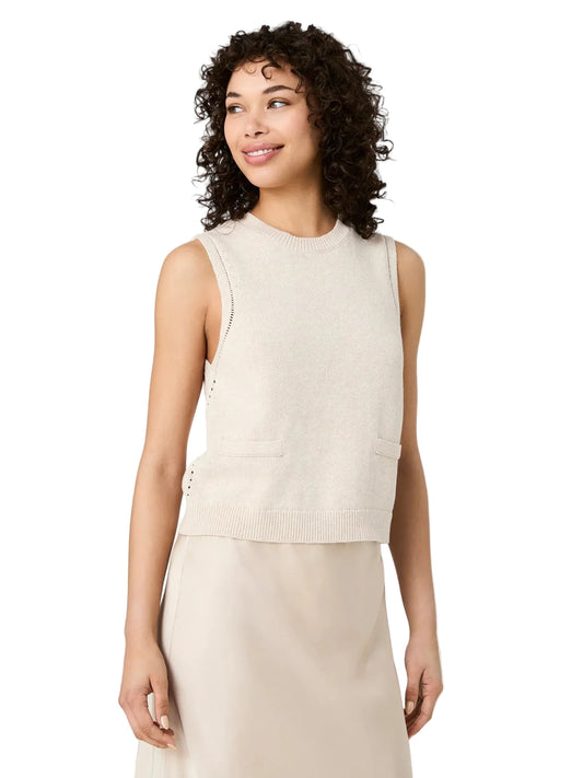 Sleeveless Pointelle Boarder Top- Oatmeal