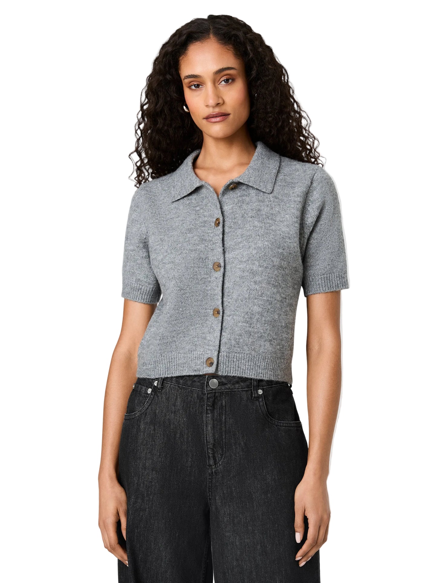 Suzie Knit Collar Top- Grey