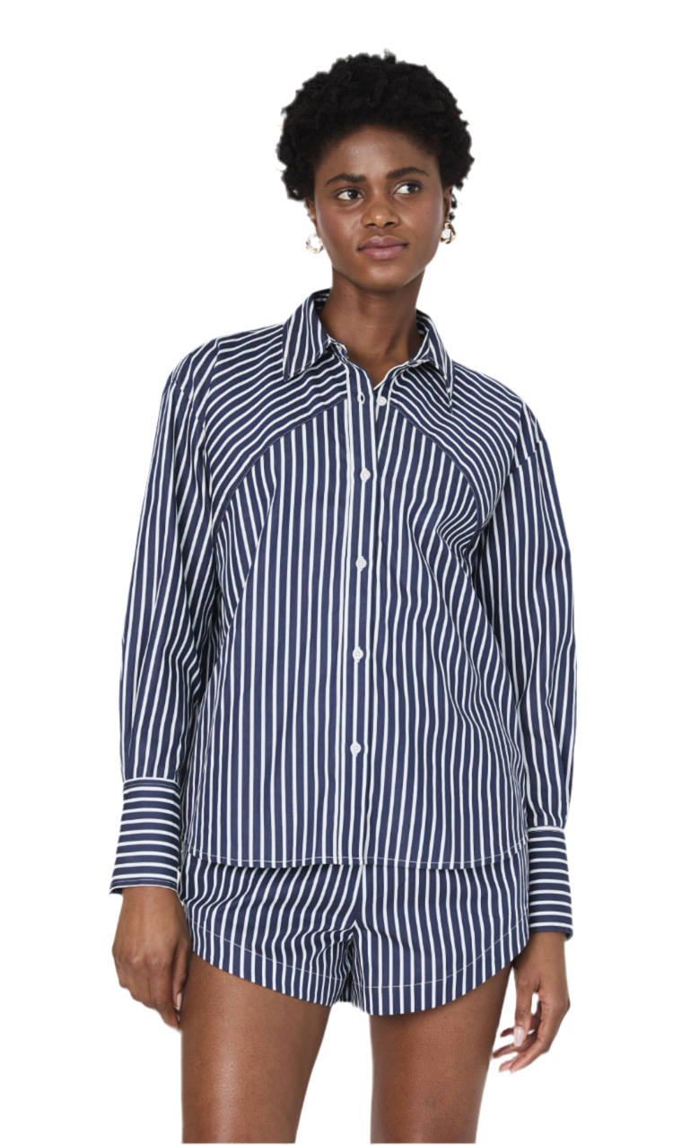 Alexis Angled Yoke Shirt- Marine Stripe