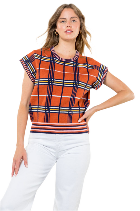 Short Sleeve Plaid Top