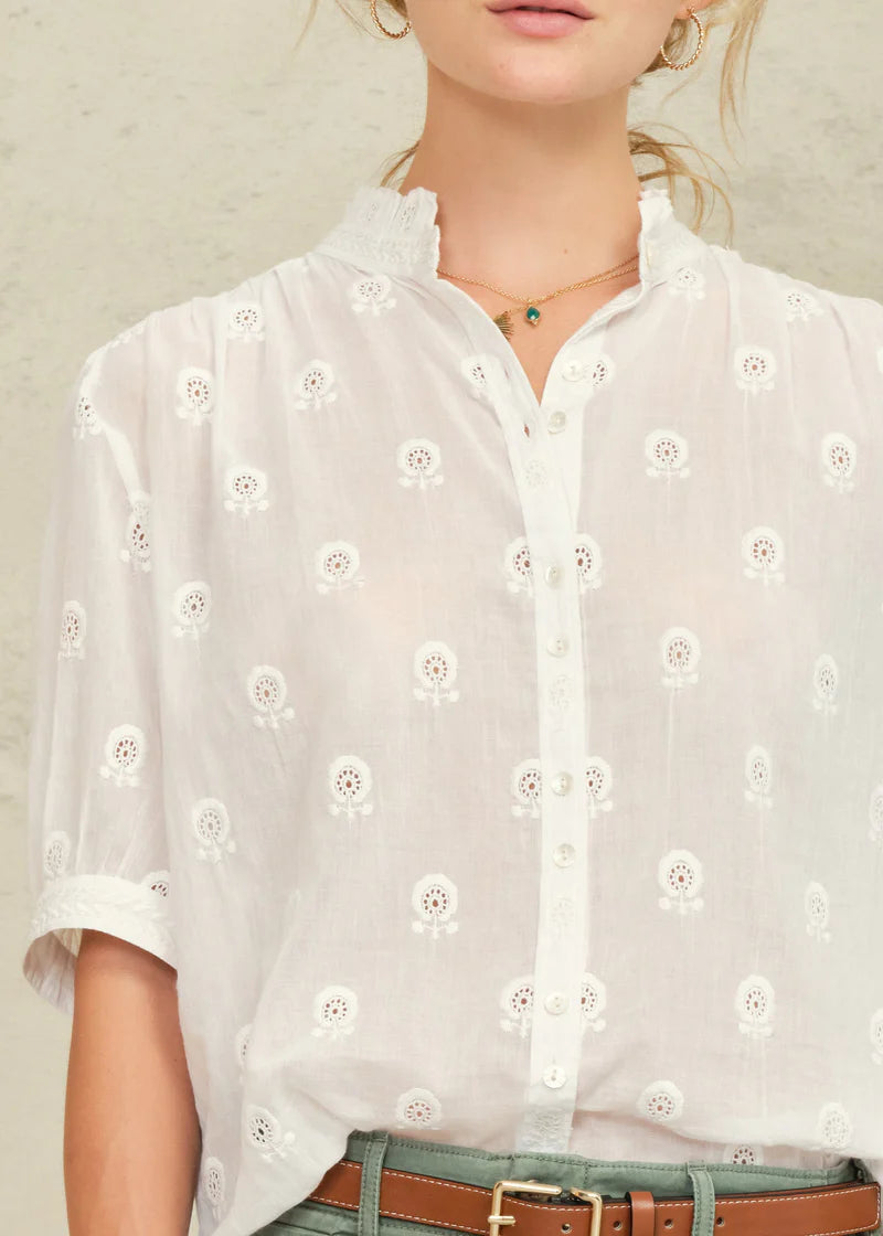 Frani Short Sleeve Top- White