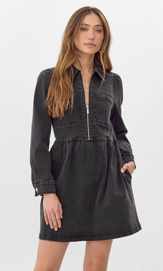 Lia Denim Zip Dress- Black