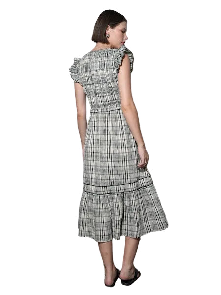 Lacey Smocked Tie Front Plaid Midi