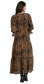 Front view of Gold Wisteria Maxi Dress – flowing maxi dress with elastic waist and 3/4 flutter sleeves in gold.