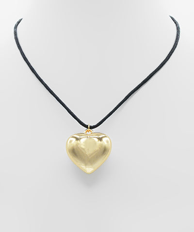 Heart Pendant on Black Necklace