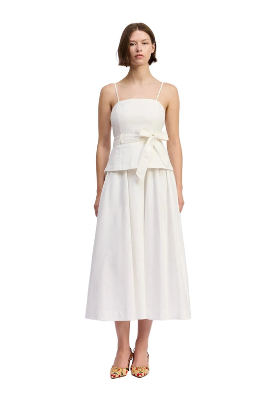 Samantha Mixed Media Midi Dress- White