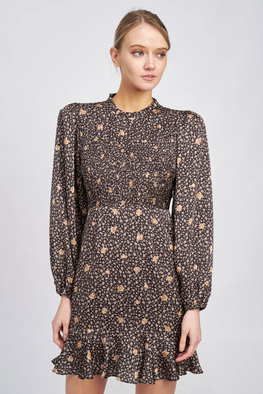 Printed Long Sleeve Dropwaist Dress