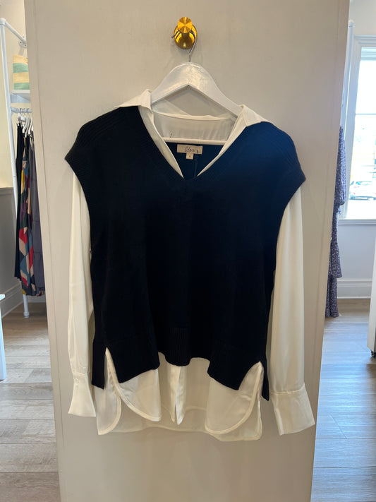 Sweater Twofer Top- Black/White