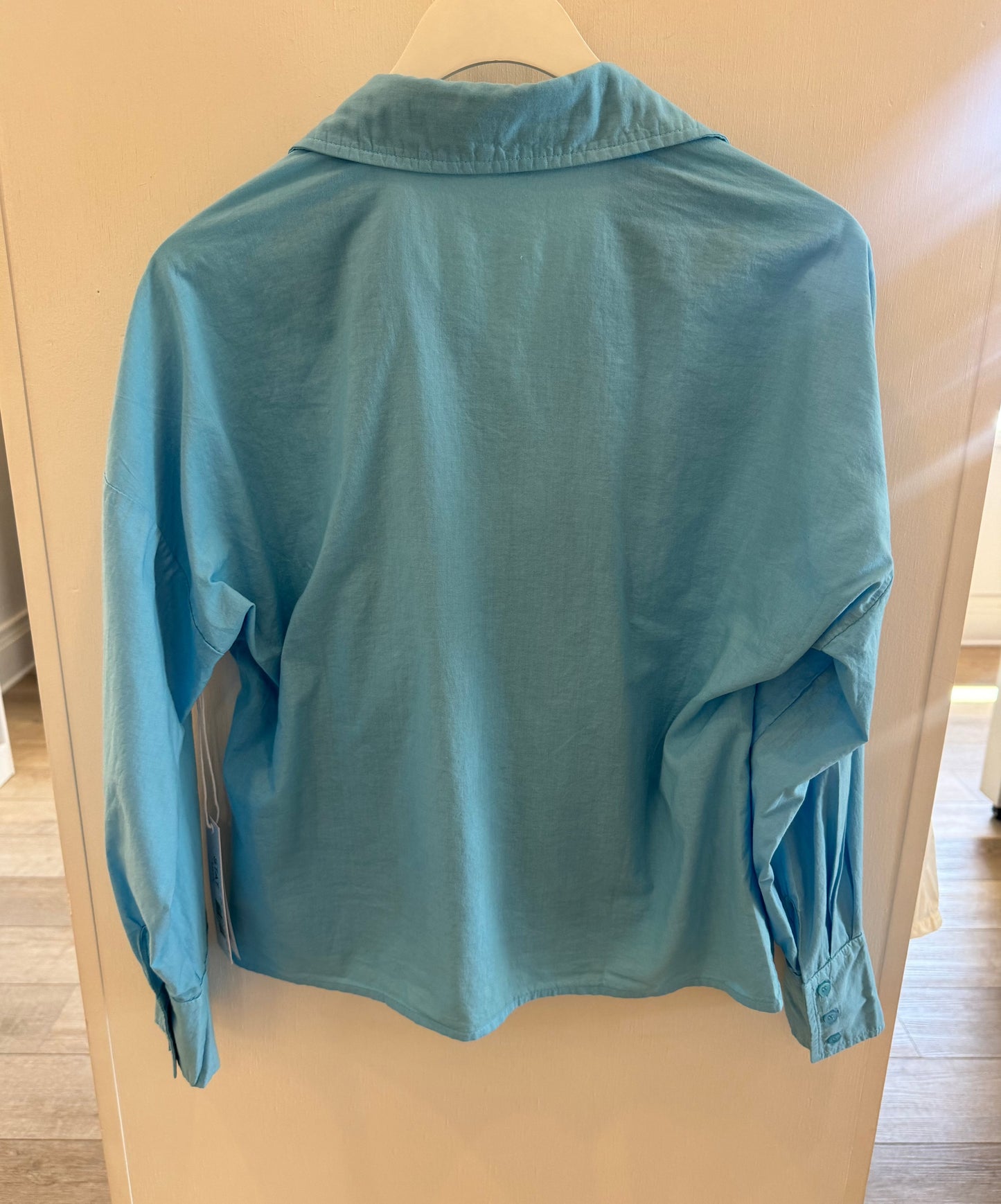 Voile Long Sleeve Front Twist Shirt- Olympic Blue