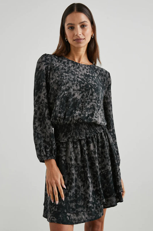 Inez Smocked Waist Dress- Charcol Tortoise