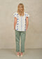 Iris Woven Frill Top- Blue