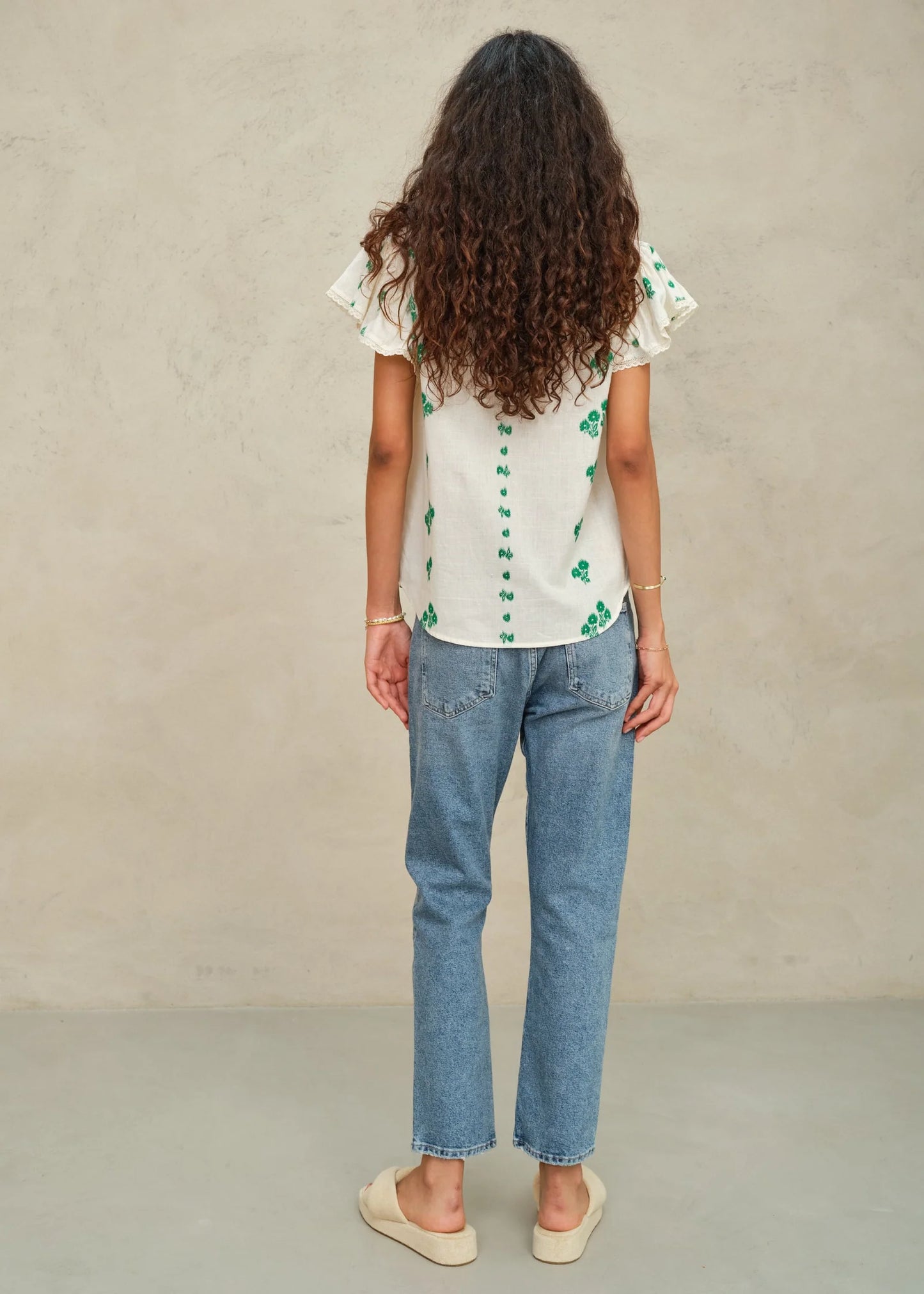 Iris Woven Top- White/ Green