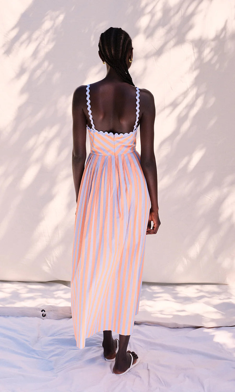 Imelda Striped Midi Dress- Blue/Peach
