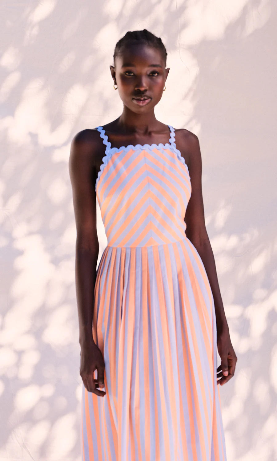 Imelda Striped Midi Dress- Blue/Peach