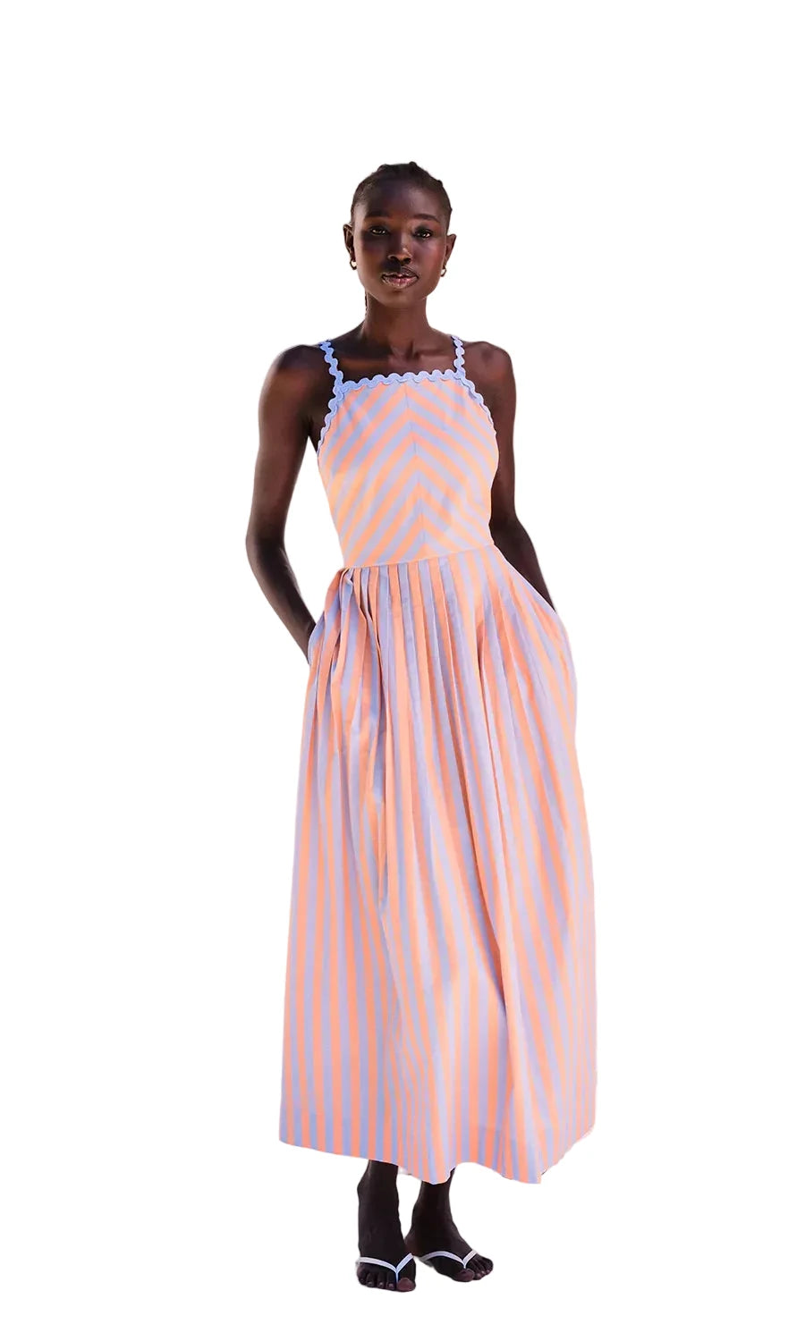 Imelda Striped Midi Dress- Blue/Peach