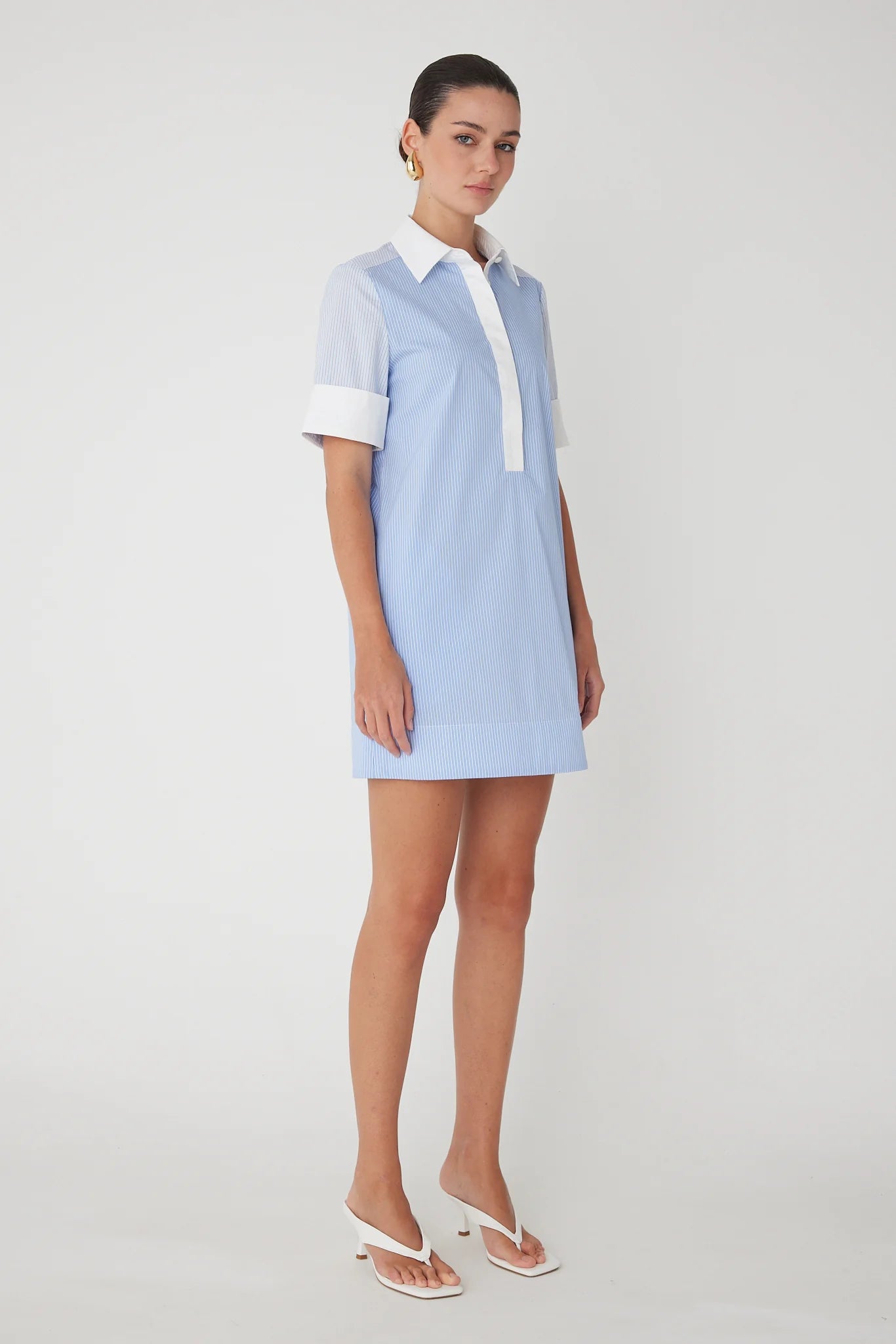 Lollie Collared Mini Dress- Blue White Stripe