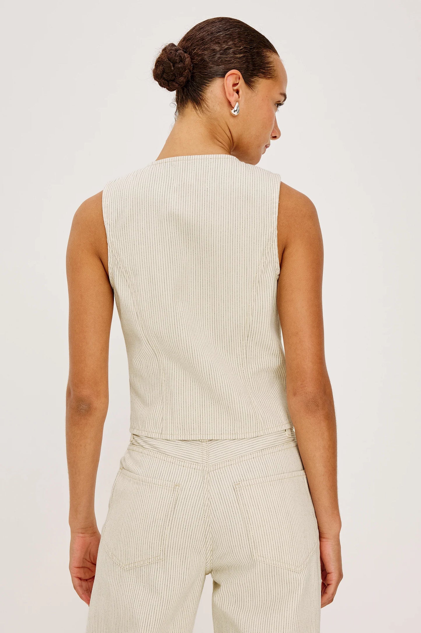 La Jolla Button Down Vest- Ecru