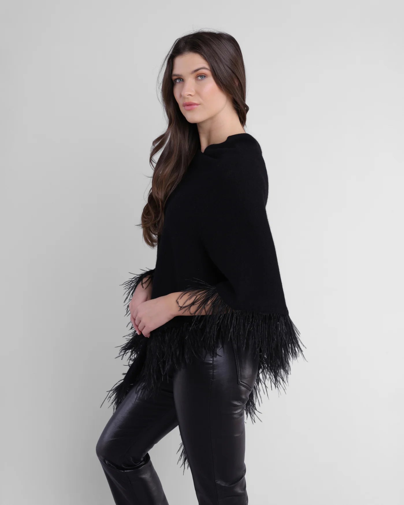 Salma Feather Trim Topper- Black