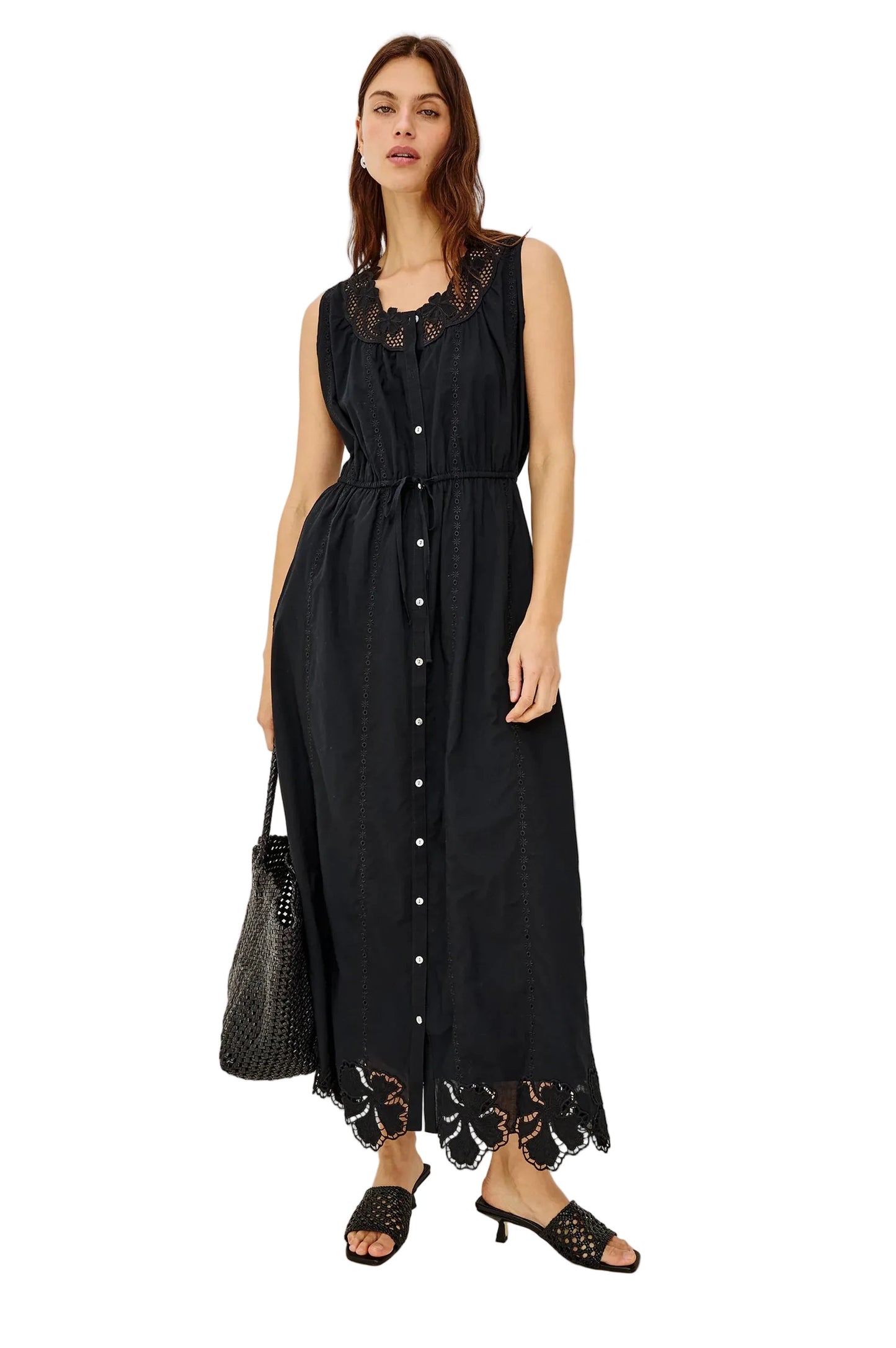 Lorina Embroidered Maxi Dress- Black