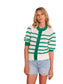 Lecce Cardigan Green/White — front view showing striped button-front cardigan.