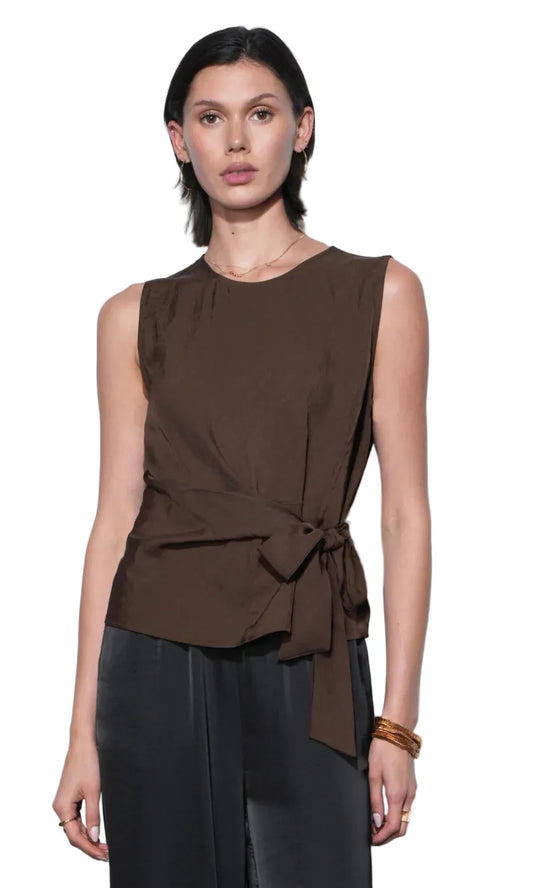 Lola Side Tie Blouse- Brown
