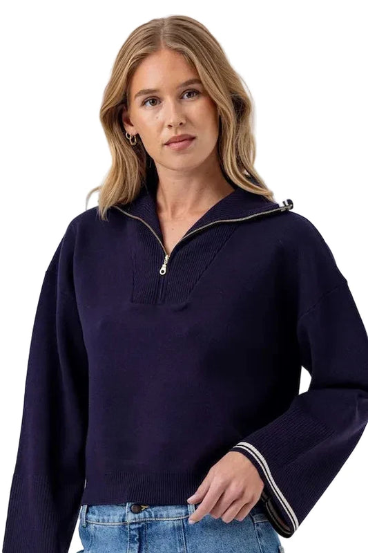 Maren Wide Collar Sweater- Navy