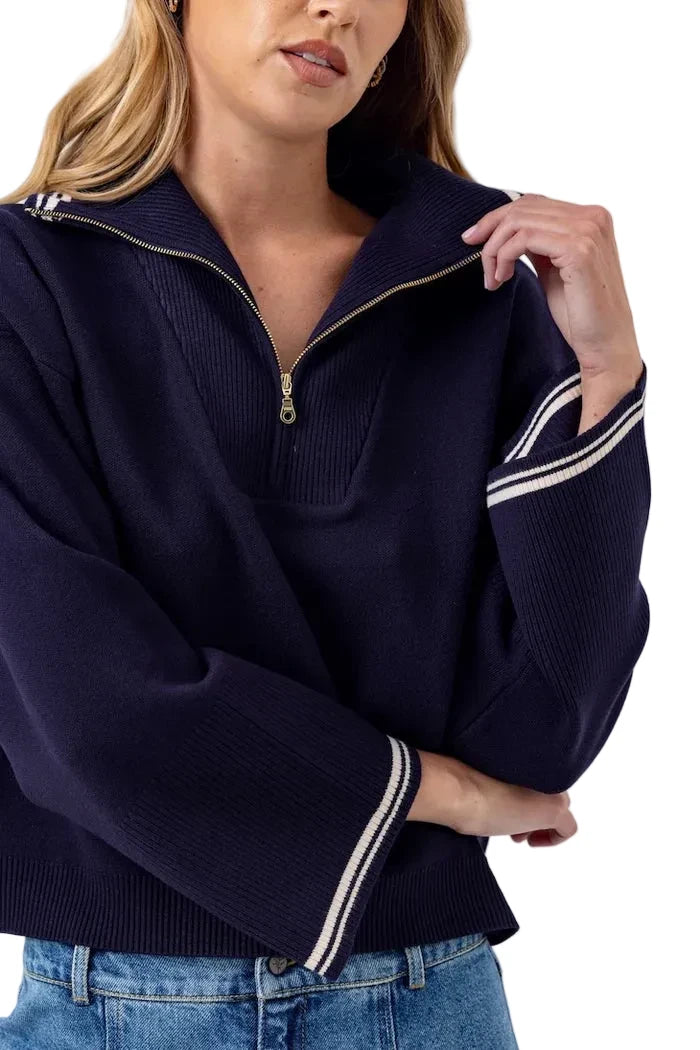 Maren Wide Collar Sweater- Navy